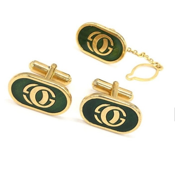 Gucci Gold and Green Cufflinks Set - Picture 1 of 9